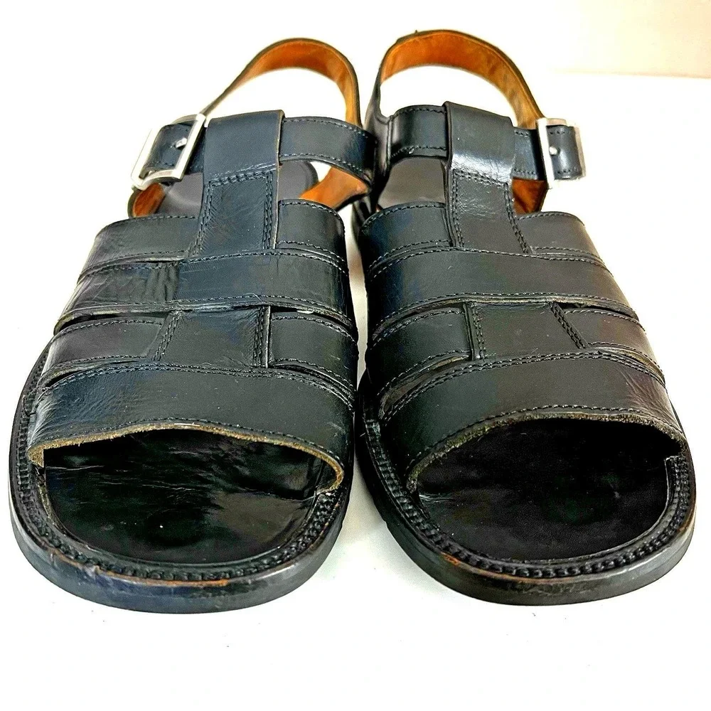 Vintage Bally Giardinetto Mens Black‎ Leather Fisherman Sandals Made in Italy 11